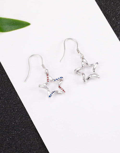 Load image into Gallery viewer, USA Flag Dangle Earrings for Women: 925 Sterling Silver American Patriotic Red White and Blue Star Drop Earrings America Independence Day 4Th of July Patriotic Jewelry Gifts for Teens Girls
