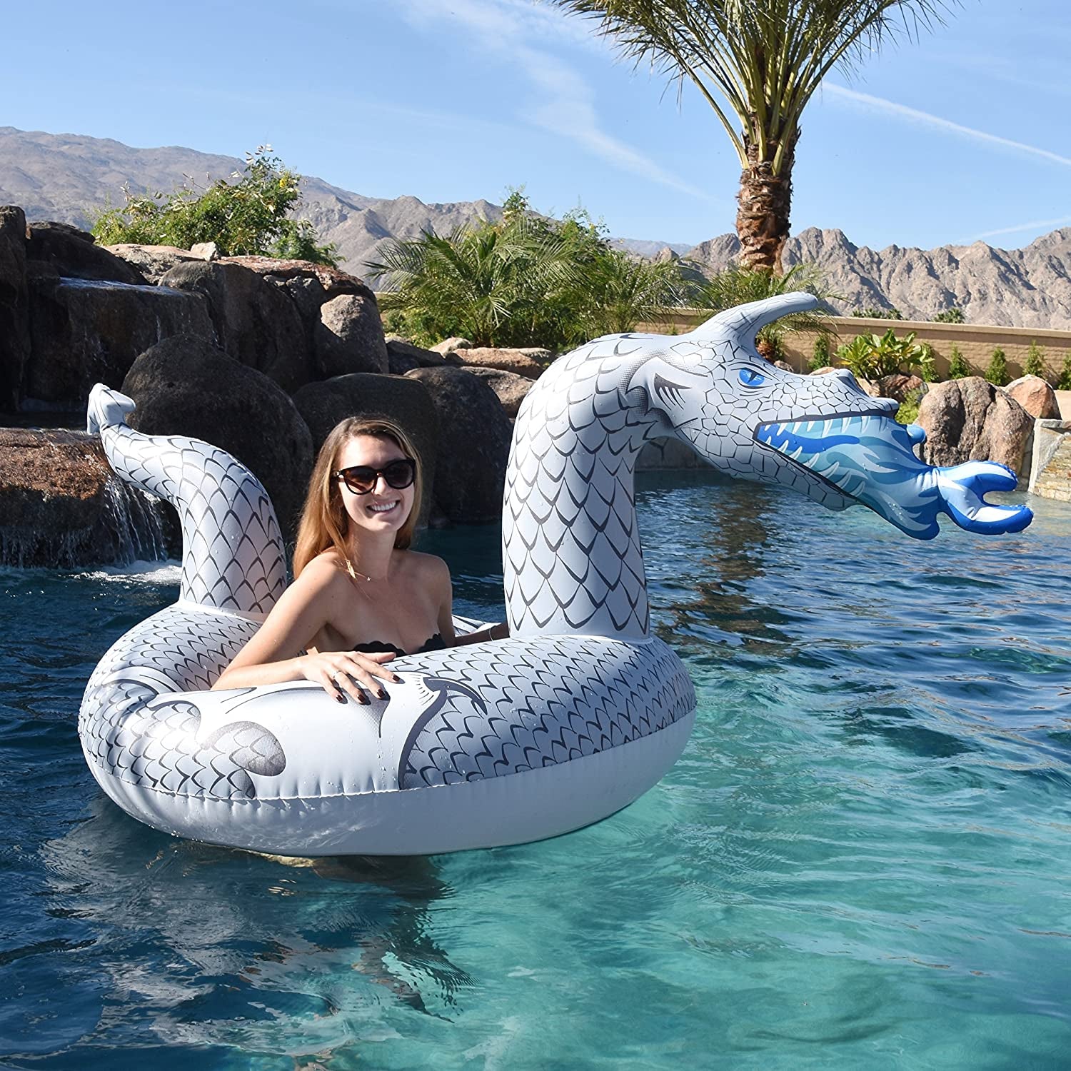 Dragon Party Tube Inflatable Rafts - Choose from Fire Dragon and Ice Dragon, Pool Floats for Adults and Kids