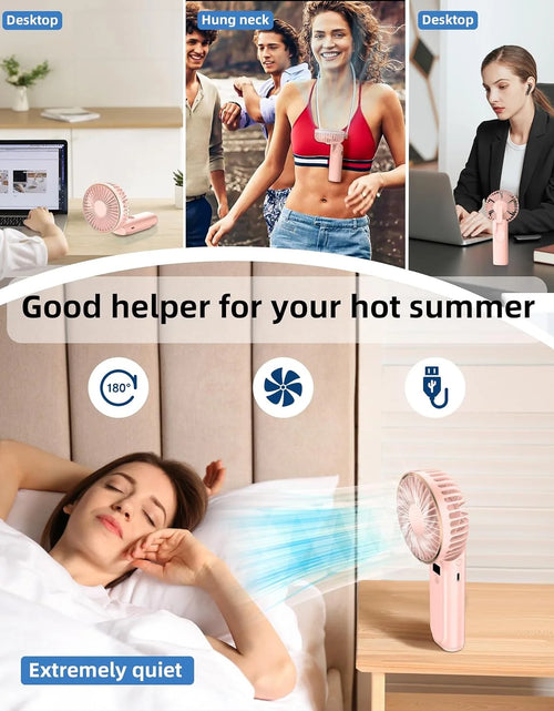 Load image into Gallery viewer, Portable Handheld Mini Fan, Neck Fan, 4000Mah Desk Fan, 180° Adjustable, 6 Speed Wind, Display Electricity in Real Time, USB Rechargeable Foldable Fan, Quiet Personal Fan with Power Bank Pink
