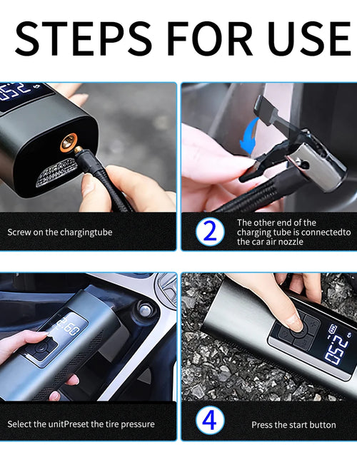 Load image into Gallery viewer, Tire Inflator, Portable 150 PSI Air Compressor Bicycle Pump with Digital Pressure Gauge, Cordless Rechargeable Tire Pump with LED Light, Mini Electric Air Pump for Car Bike Motorcycle Ball
