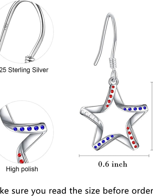 Load image into Gallery viewer, USA Flag Dangle Earrings for Women: 925 Sterling Silver American Patriotic Red White and Blue Star Drop Earrings America Independence Day 4Th of July Patriotic Jewelry Gifts for Teens Girls
