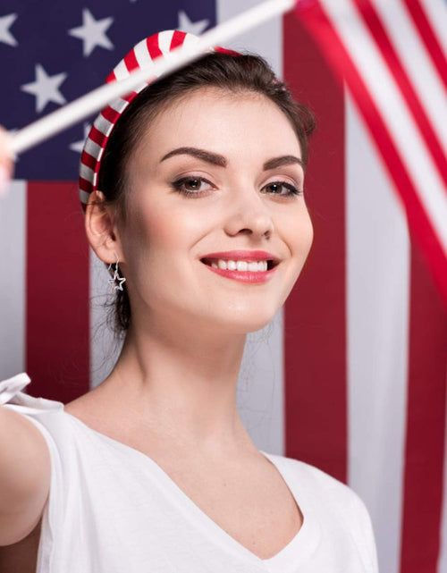 Load image into Gallery viewer, USA Flag Dangle Earrings for Women: 925 Sterling Silver American Patriotic Red White and Blue Star Drop Earrings America Independence Day 4Th of July Patriotic Jewelry Gifts for Teens Girls
