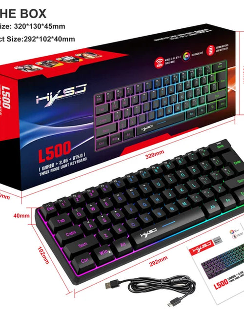 Load image into Gallery viewer, L500 Wired/Wireless Connection Gaming Keyboard 61 Keys Compact Computer Keyboard Type C Connection Mechanical Keyboard with Dyna
