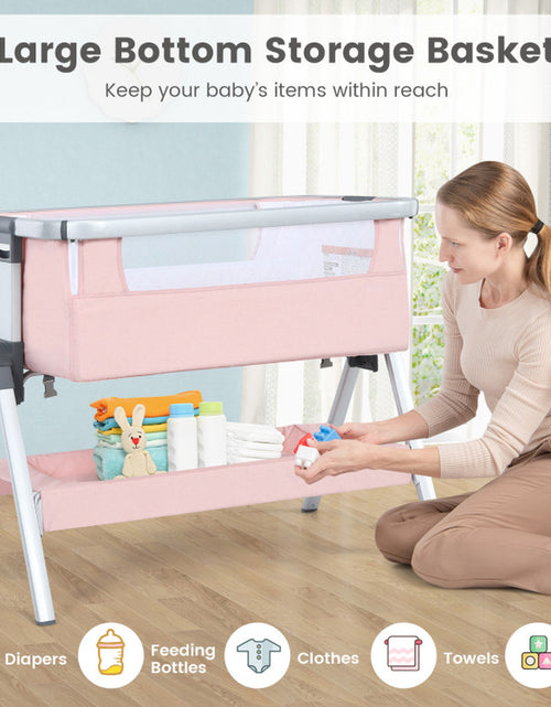 Load image into Gallery viewer, Baby Bedside Bassinet with Storage Basket and Wheels
