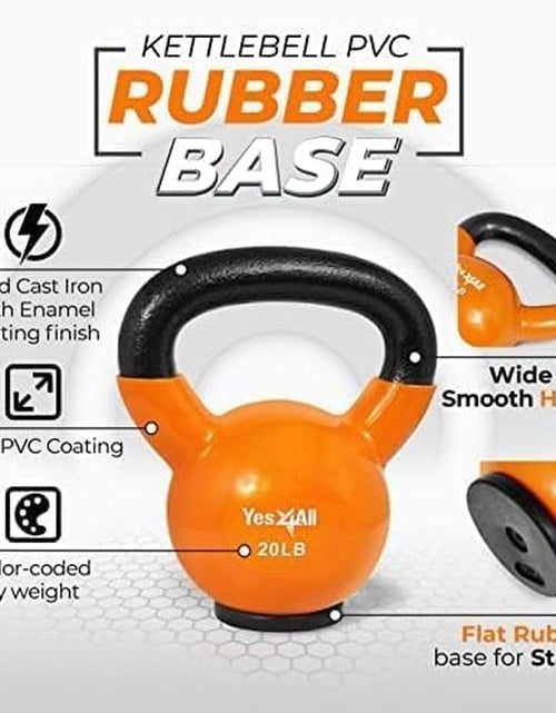 Load image into Gallery viewer, Vinyl Coated Kettlebell with Protective Rubber Base, Strength Training Kettlebells for Weightlifting, Conditioning, Strength &amp; Core Training
