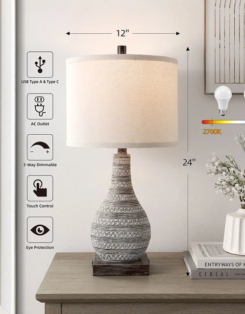 Load image into Gallery viewer, Aphsana 24 Inch Farmhouse Touch Control Table Lamp Set with USB &amp; Type C Port
