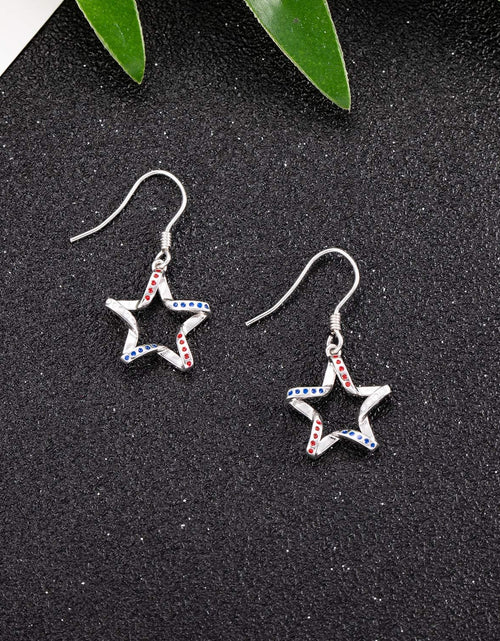 Load image into Gallery viewer, USA Flag Dangle Earrings for Women: 925 Sterling Silver American Patriotic Red White and Blue Star Drop Earrings America Independence Day 4Th of July Patriotic Jewelry Gifts for Teens Girls
