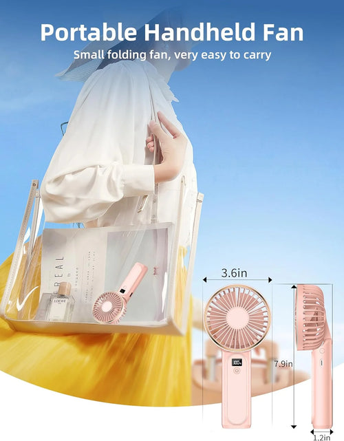 Load image into Gallery viewer, Portable Handheld Mini Fan, Neck Fan, 4000Mah Desk Fan, 180° Adjustable, 6 Speed Wind, Display Electricity in Real Time, USB Rechargeable Foldable Fan, Quiet Personal Fan with Power Bank Pink
