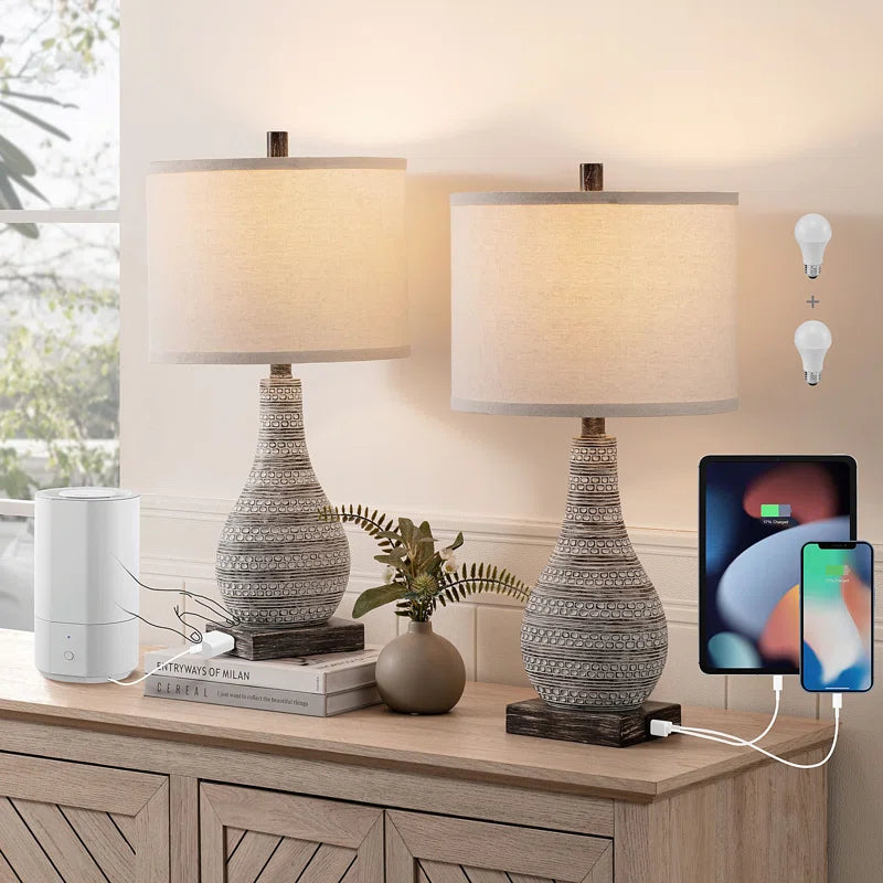 Aphsana 24 Inch Farmhouse Touch Control Table Lamp Set with USB & Type C Port