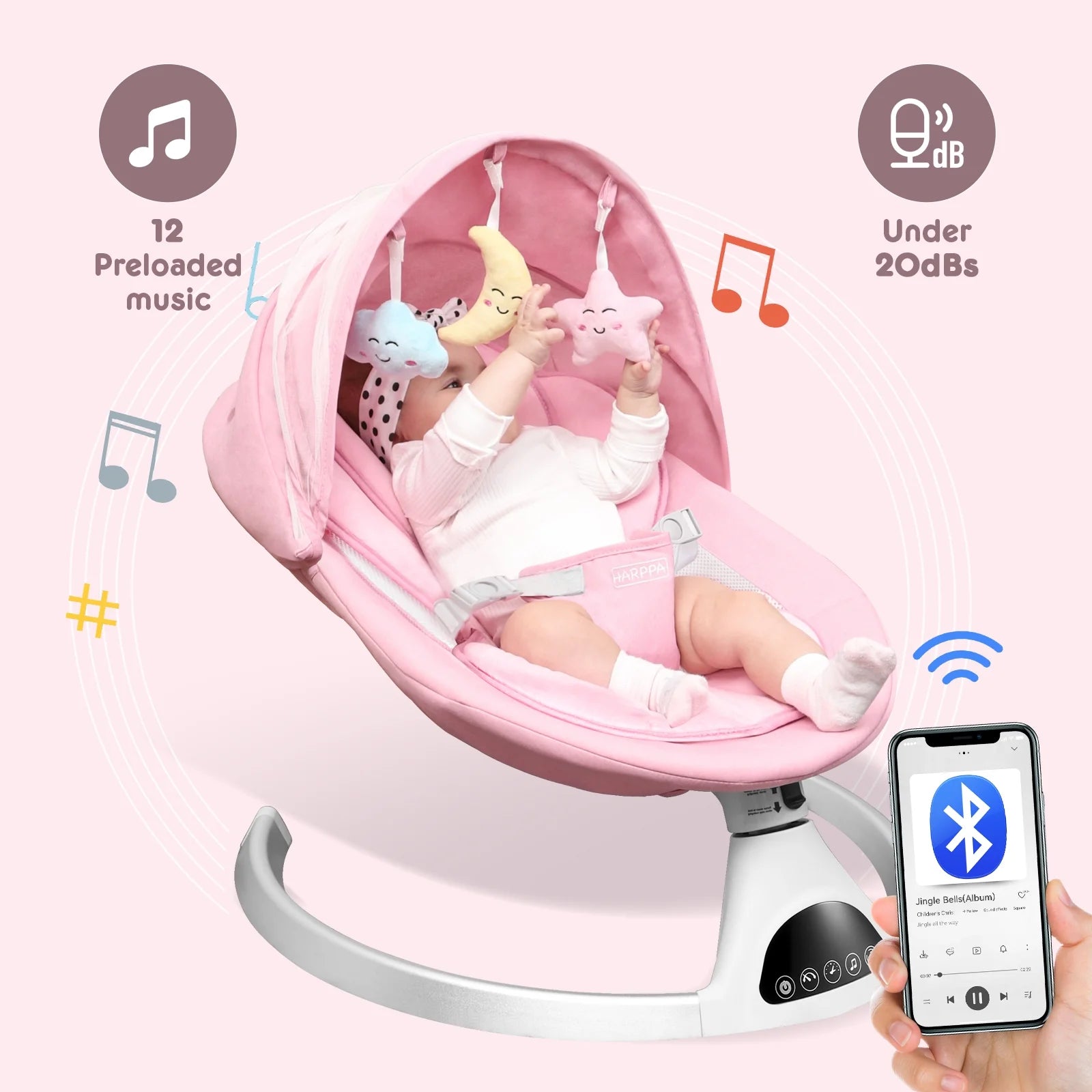 Electric Baby Swing, Bluetooth Speaker, Remote Control, Black