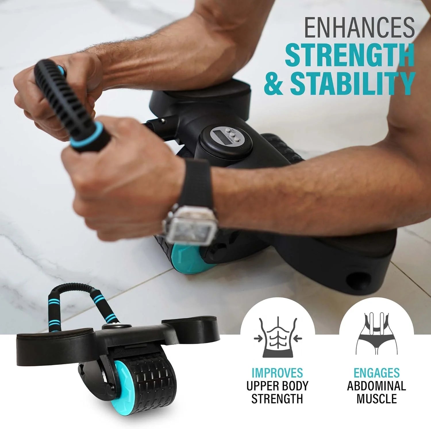 Ab Roller Wheel | Ab Roller with Elbow Support | Abs Workout Equipment | Automatic Rebound Abdominal Roller Wheel | Exercise Wheels for Home Gym, Fitness & Strength Training