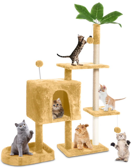 Load image into Gallery viewer, 31.5&quot; Cat Tree Cat Tower for Indoor Cats with Green Leaves, Cat Condo Cozy Plush Cat House with Hang Ball and Leaf Shape Design, Cat Furniture Pet House with Cat Scratching Posts, Green
