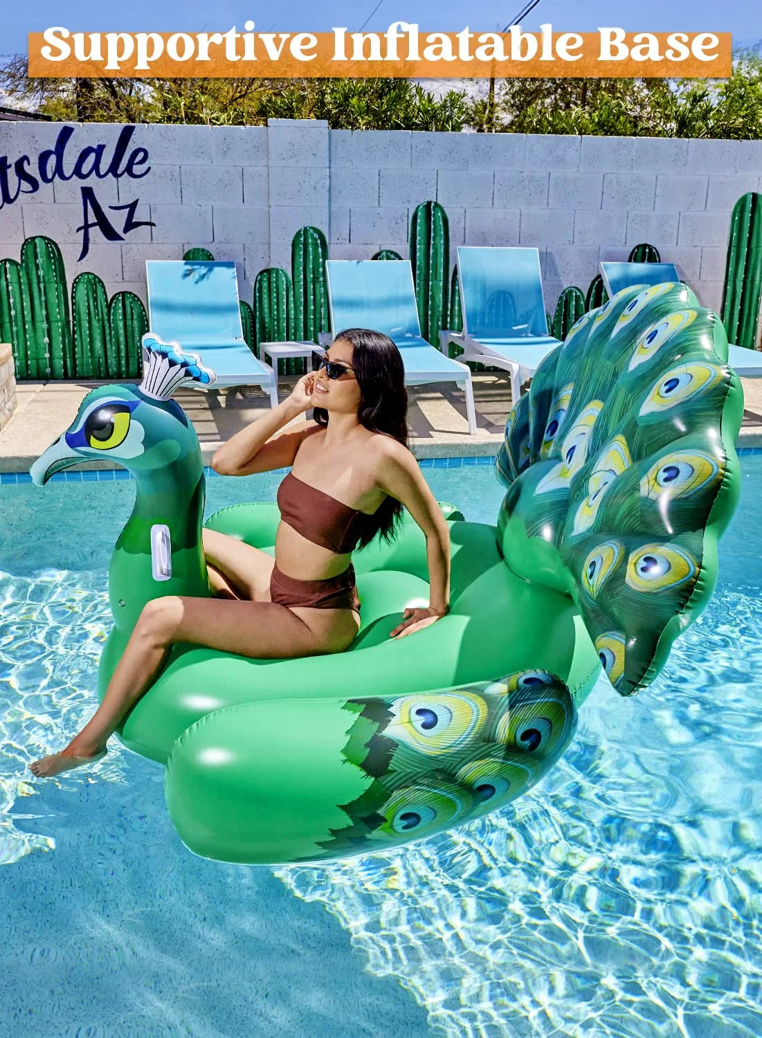 Inflatable Peacock Pool Float, Giant Green Peacock Ride on Raft for Summer Pool, Beach Floaties, Party Decoration Toys, Inflatable Island, Summer Pool Raft Lounge for Adults & Kids