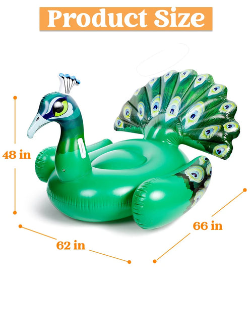 Load image into Gallery viewer, Inflatable Peacock Pool Float, Giant Green Peacock Ride on Raft for Summer Pool, Beach Floaties, Party Decoration Toys, Inflatable Island, Summer Pool Raft Lounge for Adults &amp; Kids
